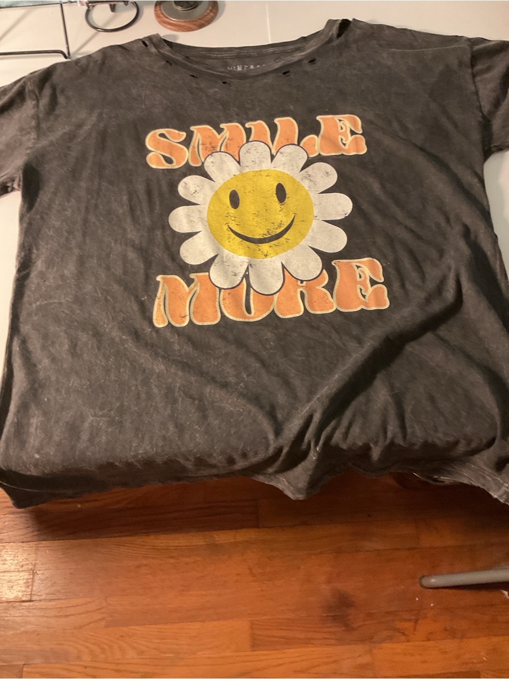 Smile More Short Sleeve Graphic Tee - Black with Yellow Daisy